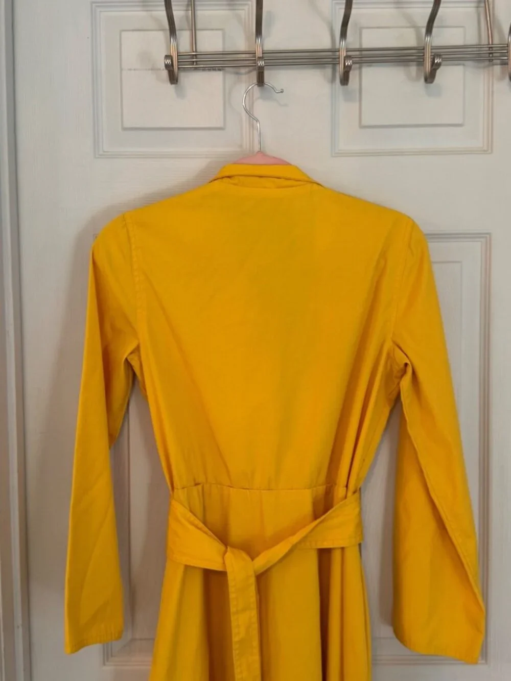 Vintage Caron Retro 70's Yellow Midi Length Long Sleeve Shirt Dress Size Small - Picture 7 of 13